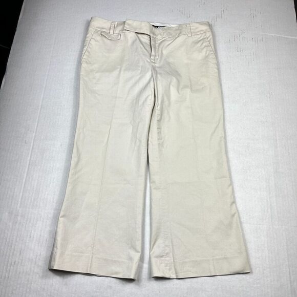 Club Monaco Womens Crop Chino Pants Beige Mid Rise Work Casual Trousers Size 6 - Picture 1 of 13